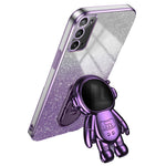 For Samsung Galaxy Note20 / Note20 5G Case PC+TPU Slim-Fit Phone Cover with Astronaut Kickstand