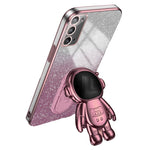 For Samsung Galaxy Note20 / Note20 5G Case PC+TPU Slim-Fit Phone Cover with Astronaut Kickstand