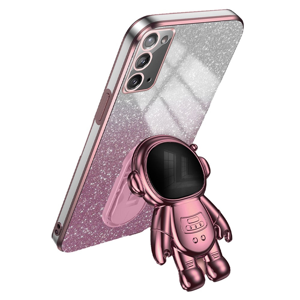 For Samsung Galaxy Note20 / Note20 5G Case PC+TPU Slim-Fit Phone Cover with Astronaut Kickstand