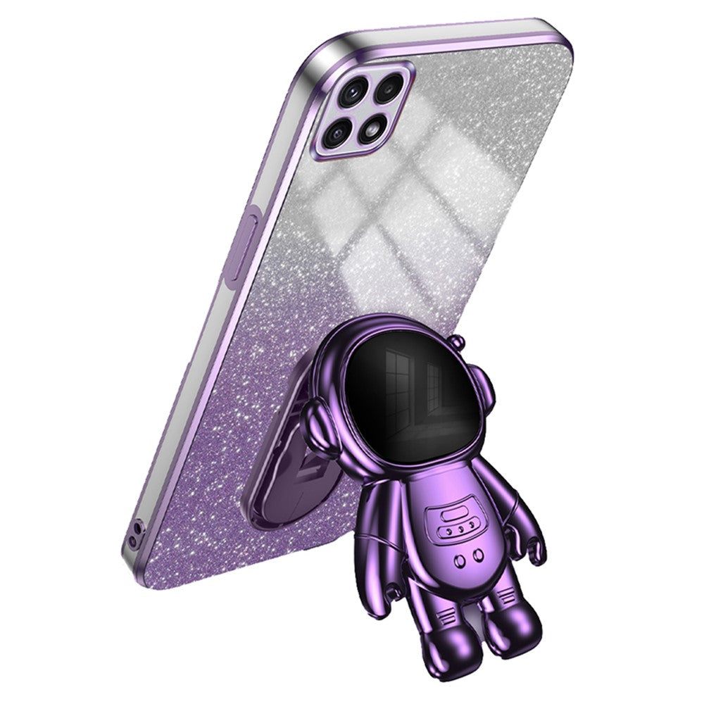For Samsung Galaxy A22 5G (EU Version) Dustproof Phone Cover Astronaut Kickstand PC+TPU Case