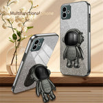 For Samsung Galaxy A04e 4G / F04 4G / M04 4G Phone Case Electroplated Cover with Astronaut Kickstand