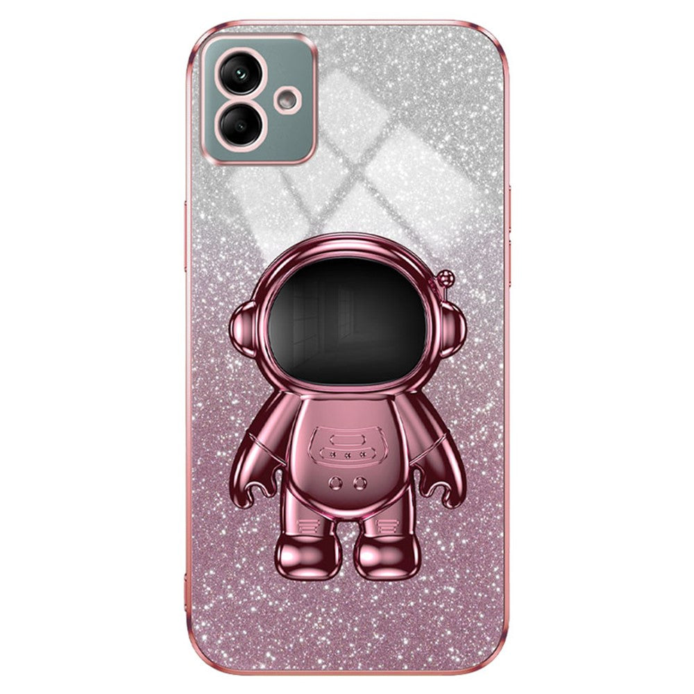 For Samsung Galaxy A04e 4G / F04 4G / M04 4G Phone Case Electroplated Cover with Astronaut Kickstand