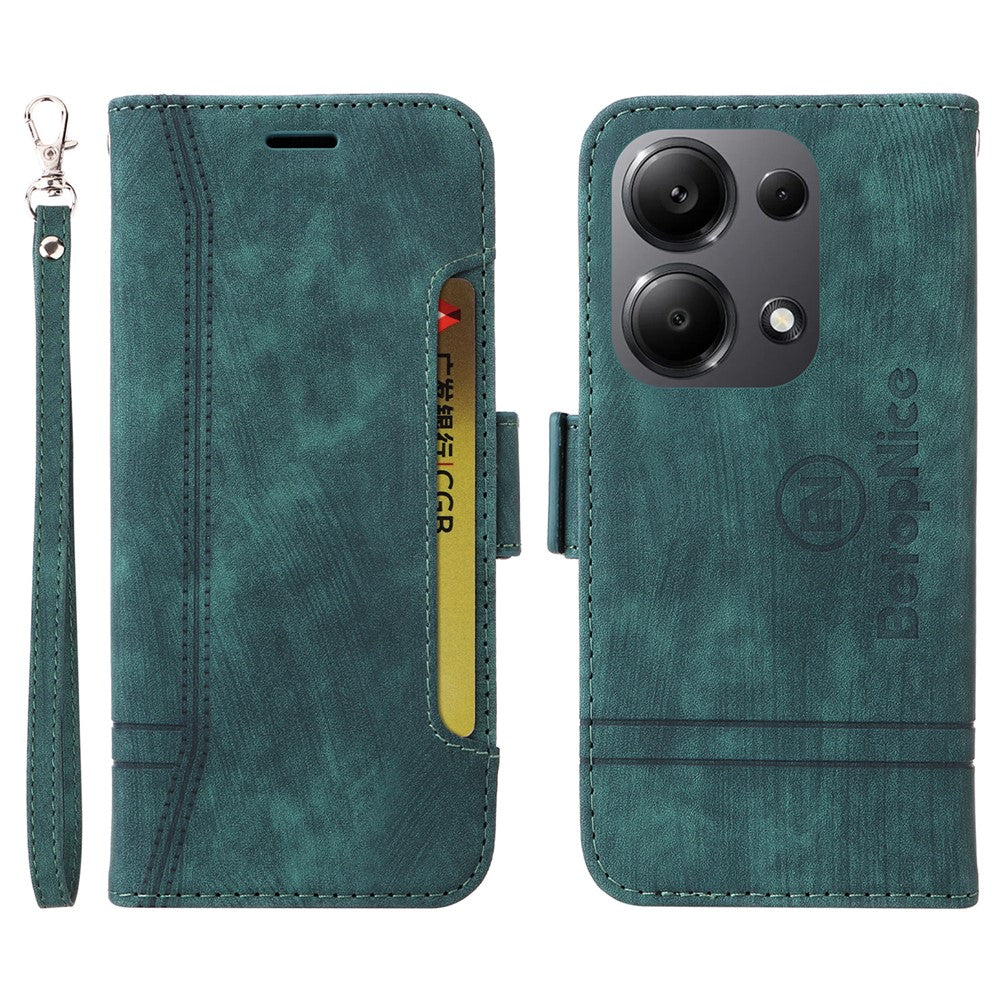 BETOPNICE 001 för Xiaomi Redmi Note 14S 4G / Note 13 Pro 4G / Poco M6 Pro 4G-skal med handrem i läderplånbok