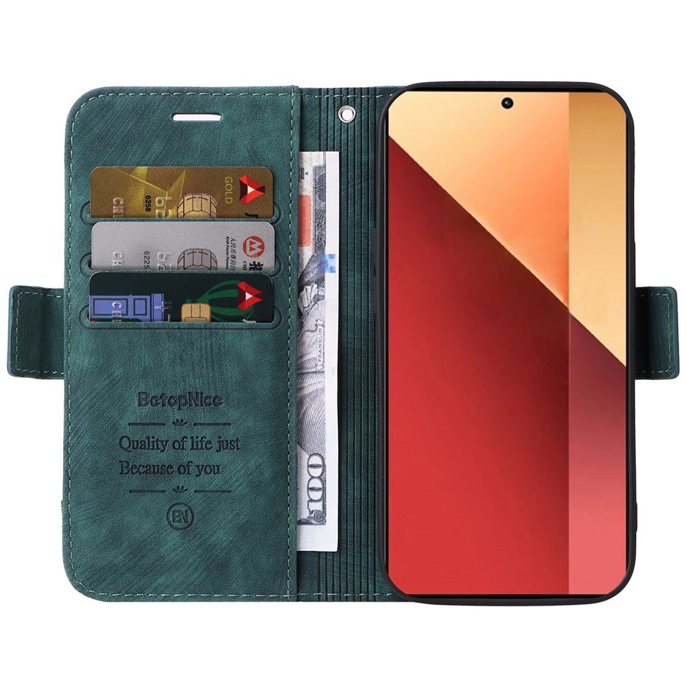 BETOPNICE 001 för Xiaomi Redmi Note 14S 4G / Note 13 Pro 4G / Poco M6 Pro 4G-skal med handrem i läderplånbok