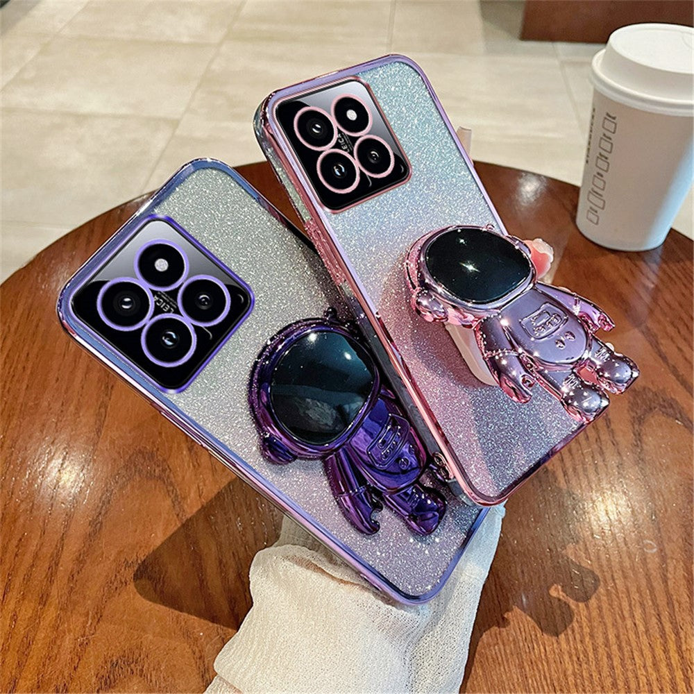 For Xiaomi 14 Case Shockproof Astronaut Kickstand Electroplating Cell Phone Cover