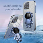 For Xiaomi 13 Cover Glitter PC+TPU Electroplated Phone Case with Cute Astronaut Kickstand