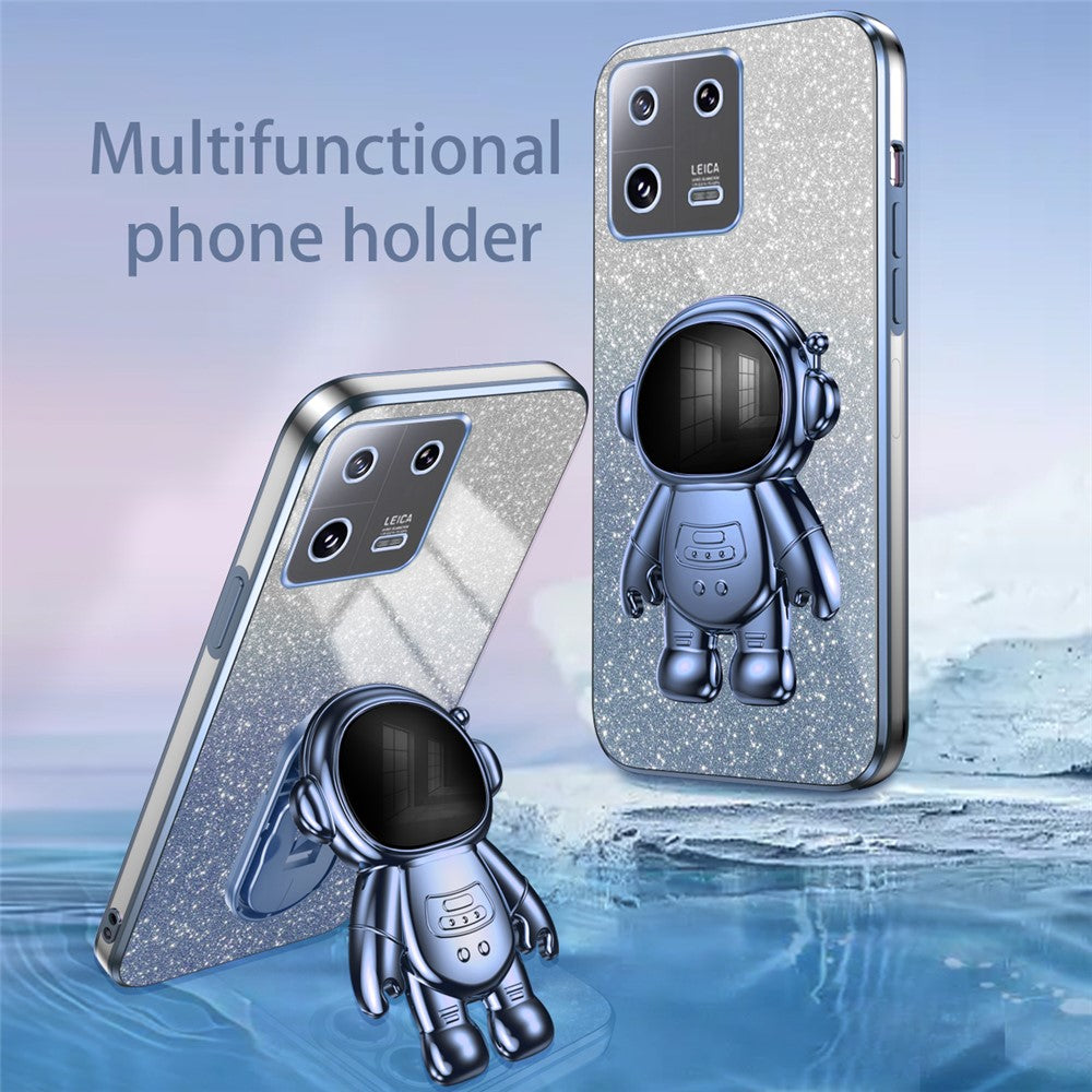 Xiaomi 13 Cover Glitter PC+TPU Elektropläterat mobilskal med Söt Astronaut Stativ