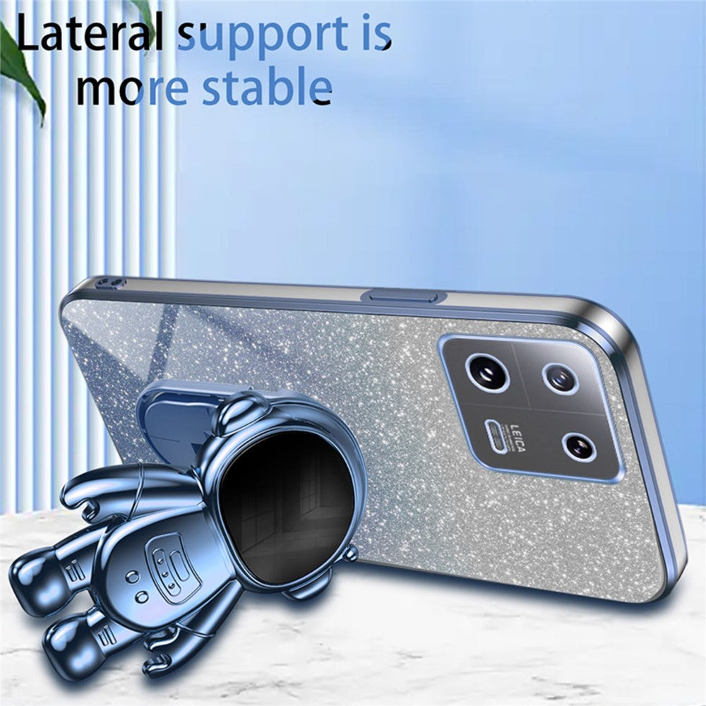 For Xiaomi 13 Cover Glitter PC+TPU Electroplated Phone Case with Cute Astronaut Kickstand