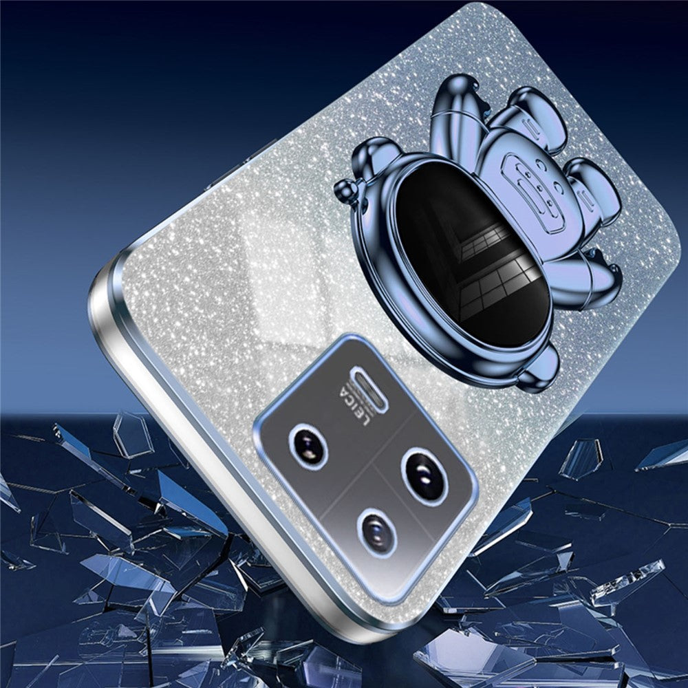 For Xiaomi 13 Cover Glitter PC+TPU Electroplated Phone Case with Cute Astronaut Kickstand