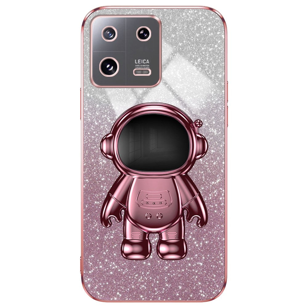 For Xiaomi 13 Cover Glitter PC+TPU Electroplated Phone Case with Cute Astronaut Kickstand