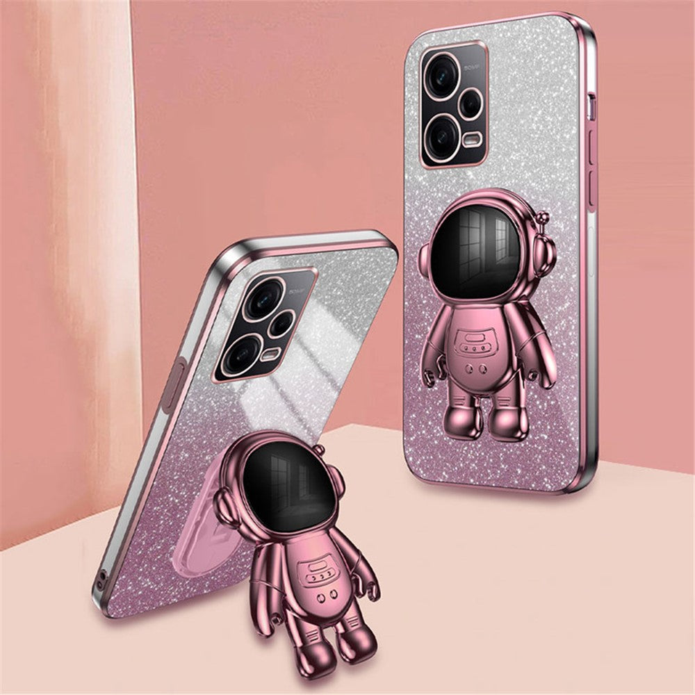For Xiaomi Redmi Note 12 Pro 5G Cell Phone Case Stylish Glitter Powder PC+TPU Cover with Kickstand