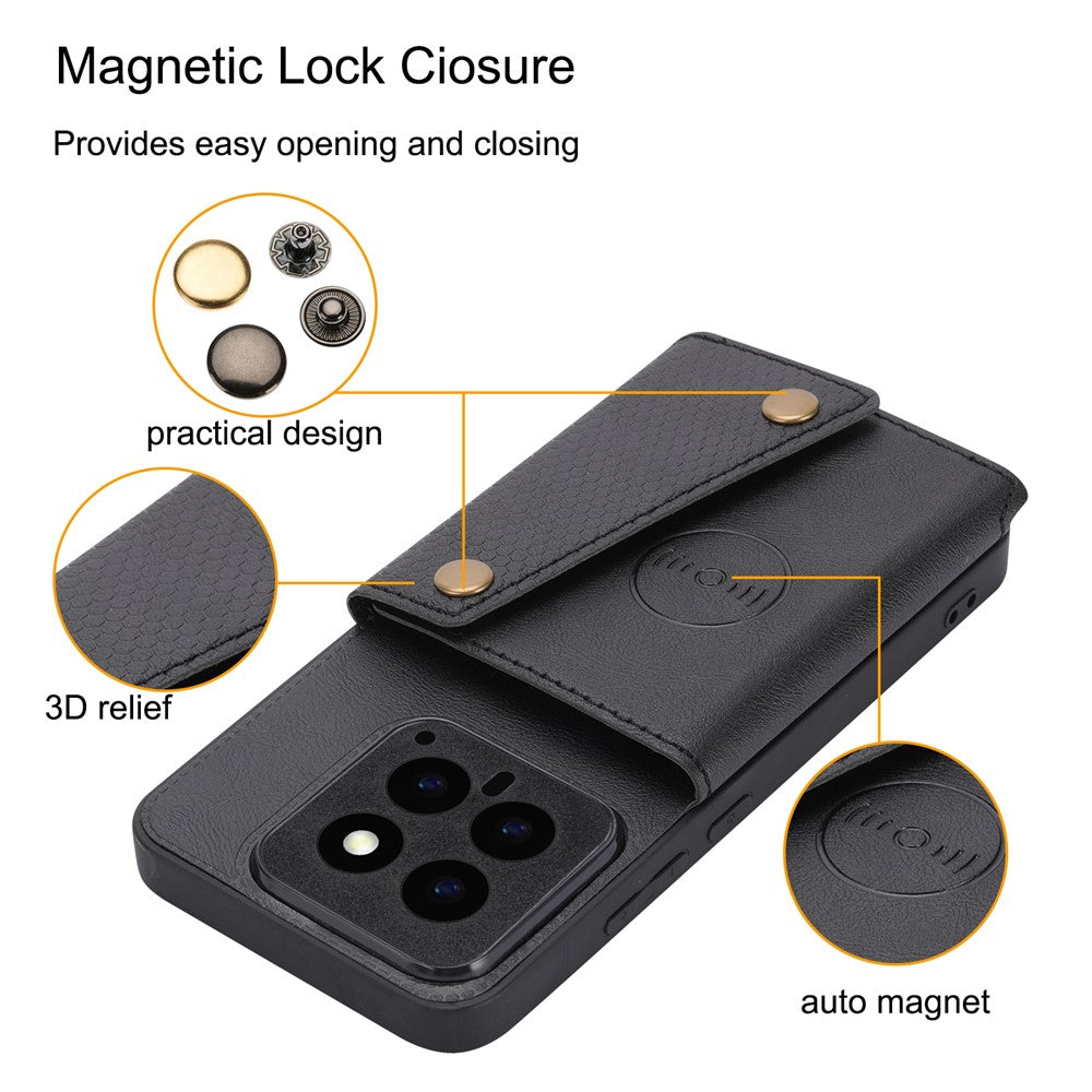 For Xiaomi 14 Case Card Holder PU Leather Coated TPU Kickstand Phone Cover