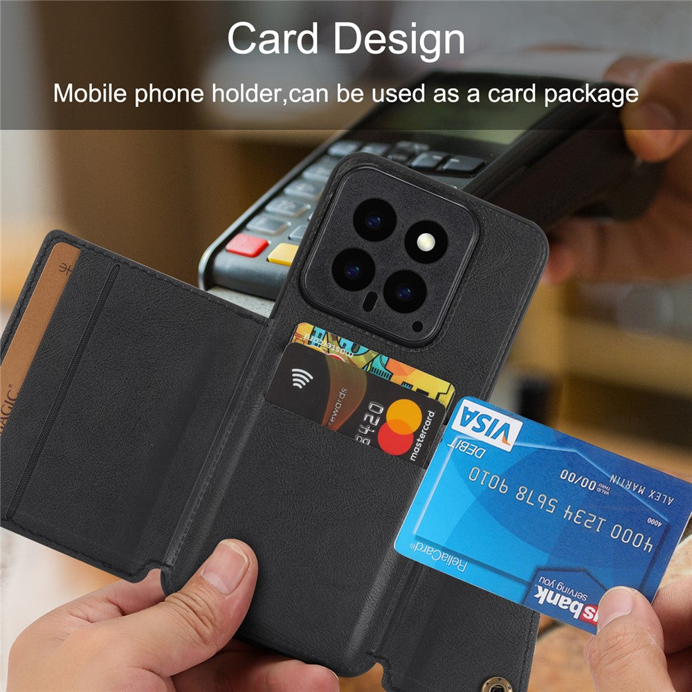 For Xiaomi 14 Case Card Holder PU Leather Coated TPU Kickstand Phone Cover