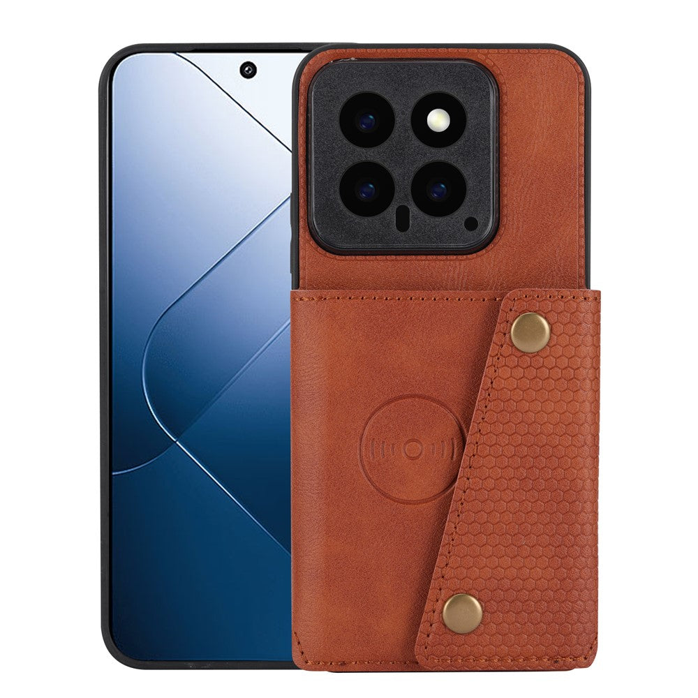 For Xiaomi 14 Case Card Holder PU Leather Coated TPU Kickstand Phone Cover