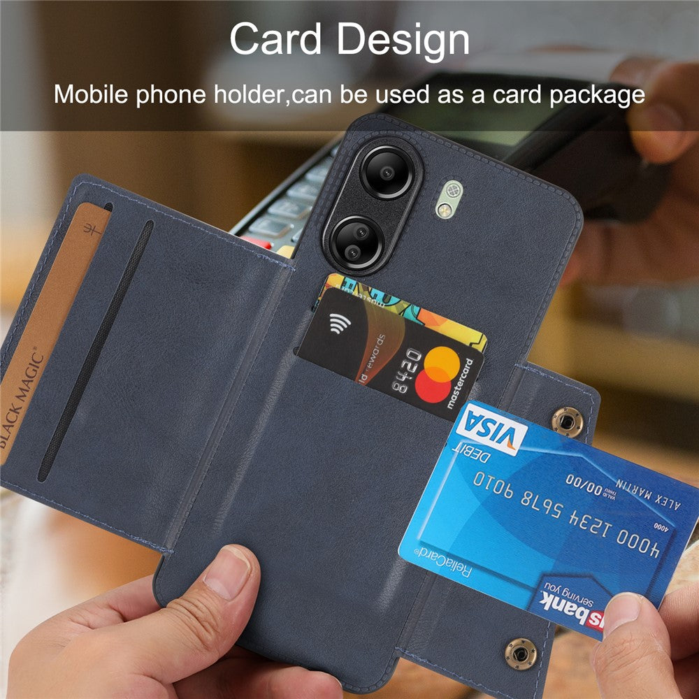 For Xiaomi Redmi 13C 4G / Poco C65 4G Kickstand Case Card Holder Leather + TPU Cover