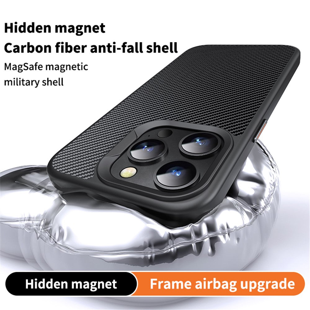 For iPhone 15 Pro Case Carbon Fiber Texture PC + TPU Magnetic Phone Cover