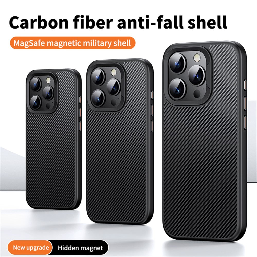 For iPhone 15 Pro Case Carbon Fiber Texture PC + TPU Magnetic Phone Cover
