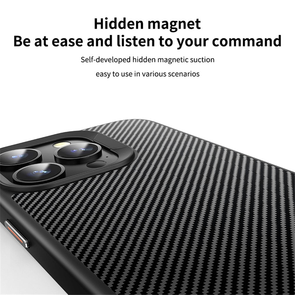 For iPhone 15 Pro Case Carbon Fiber Texture PC + TPU Magnetic Phone Cover