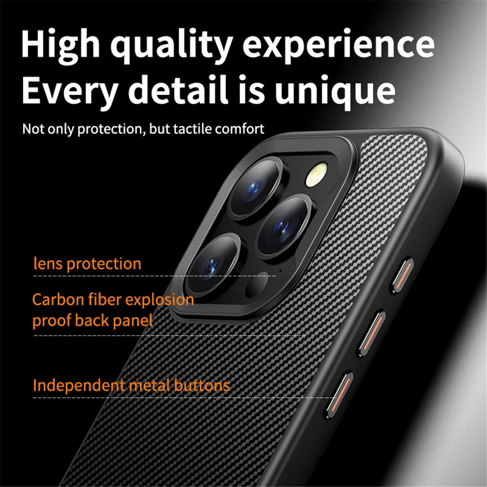 For iPhone 15 Pro Case Carbon Fiber Texture PC + TPU Magnetic Phone Cover