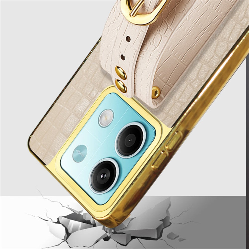 For Xiaomi Redmi Note 13 5G Cell Phone Case Wristband Design Electroplating Crocodile Texture Cover