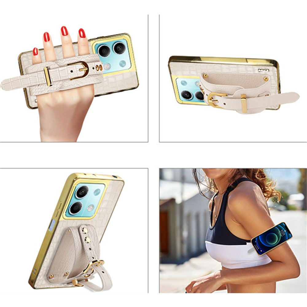 For Xiaomi Redmi Note 13 5G Cell Phone Case Wristband Design Electroplating Crocodile Texture Cover