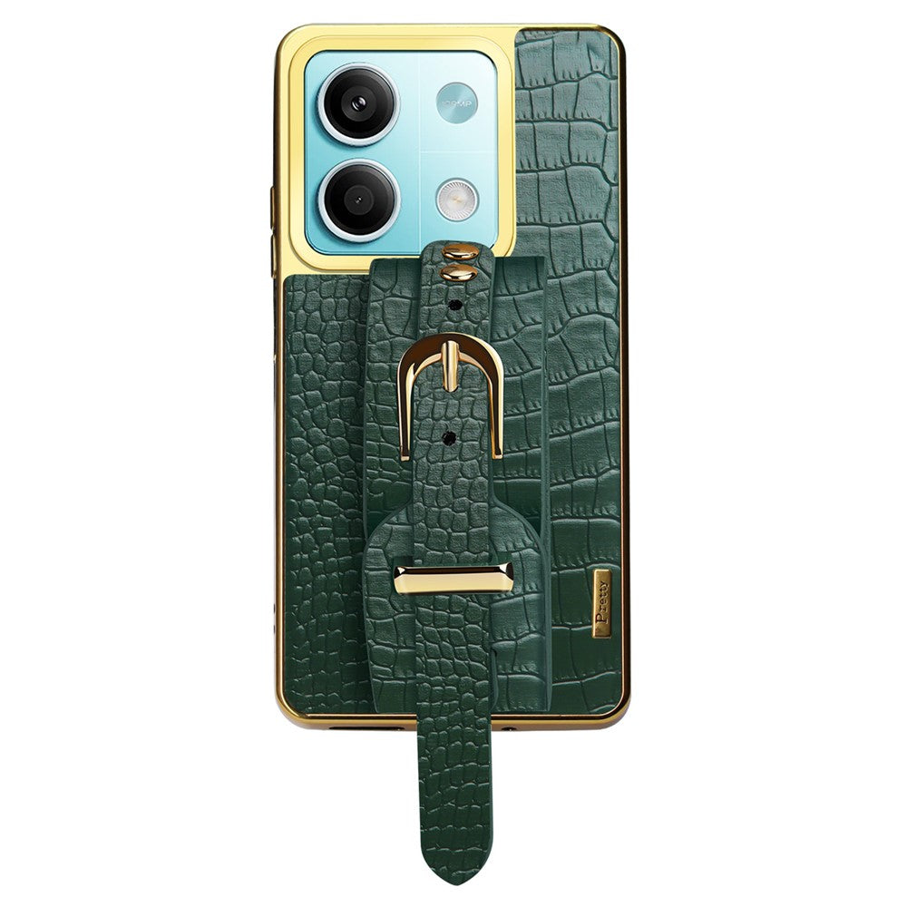 For Xiaomi Redmi Note 13 5G Cell Phone Case Wristband Design Electroplating Crocodile Texture Cover