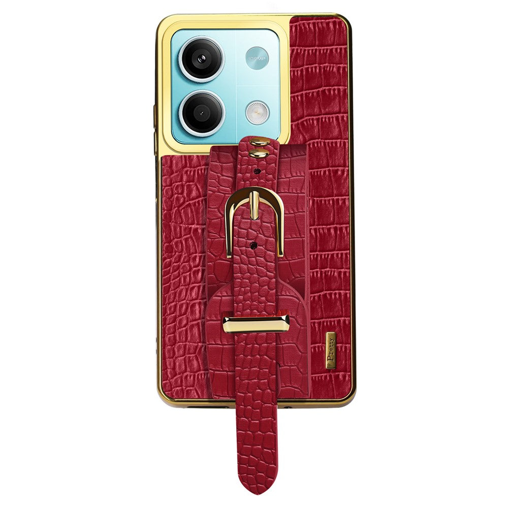 For Xiaomi Redmi Note 13 5G Cell Phone Case Wristband Design Electroplating Crocodile Texture Cover