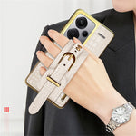 For Xiaomi Redmi Note 13 Pro+ 5G Cell Phone Case Electroplated Leather+TPU Wristband Kickstand Cover