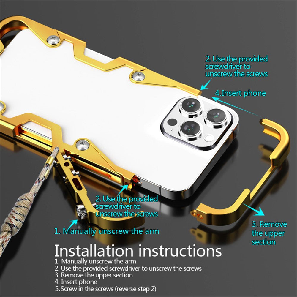 For iPhone 12 Pro Max 6.7 inch Metal Case Aluminium Alloy Slim Phone Cover with Strap