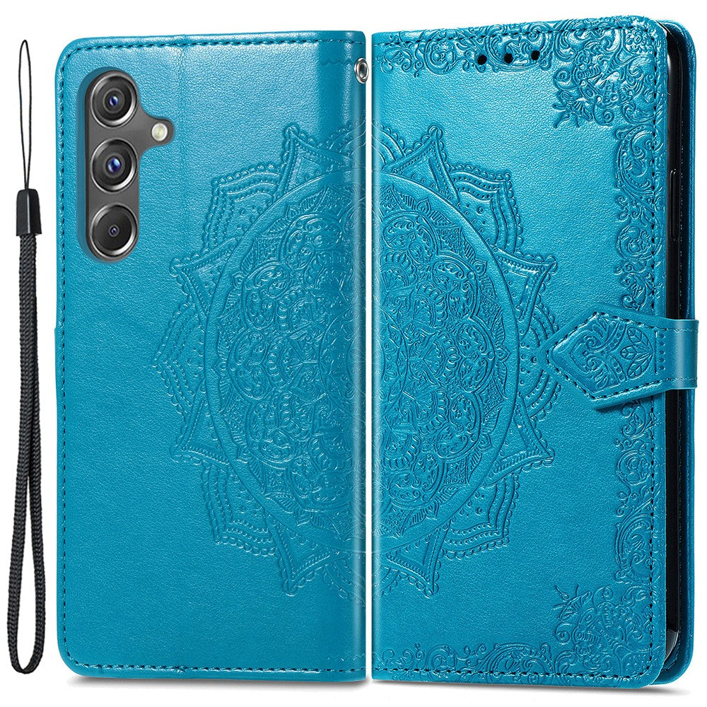 Til Samsung Galaxy A15 4G / A15 5G Cover med Præget Mandala Mønster i Læder