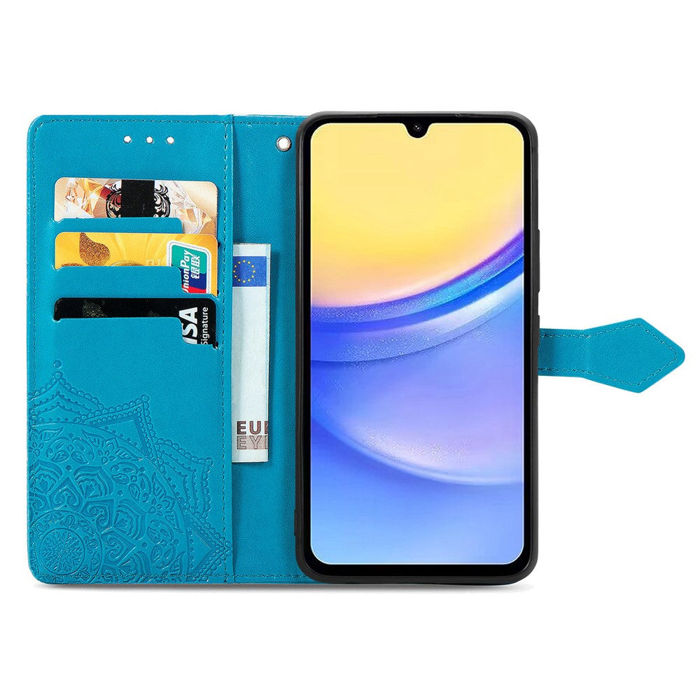 Til Samsung Galaxy A15 4G / A15 5G Cover med Præget Mandala Mønster i Læder