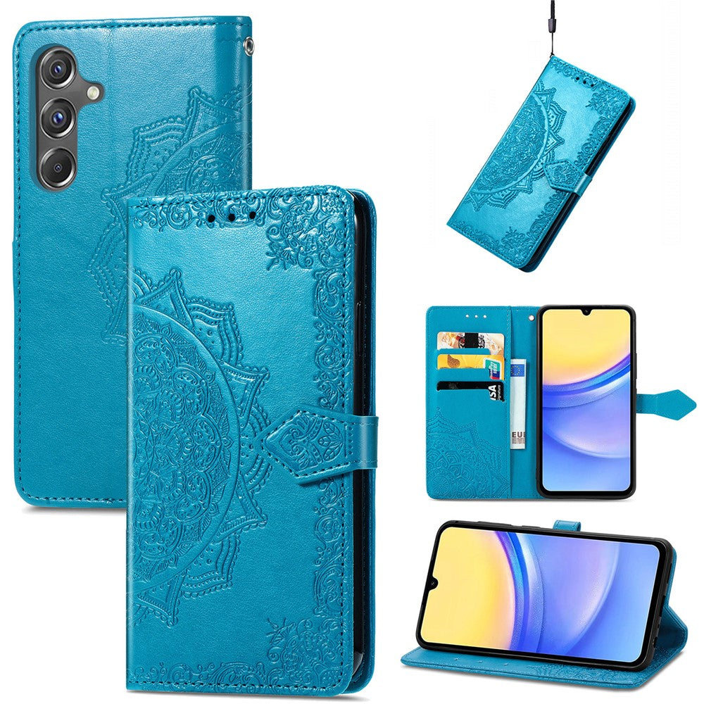 Til Samsung Galaxy A15 4G / A15 5G Cover med Præget Mandala Mønster i Læder
