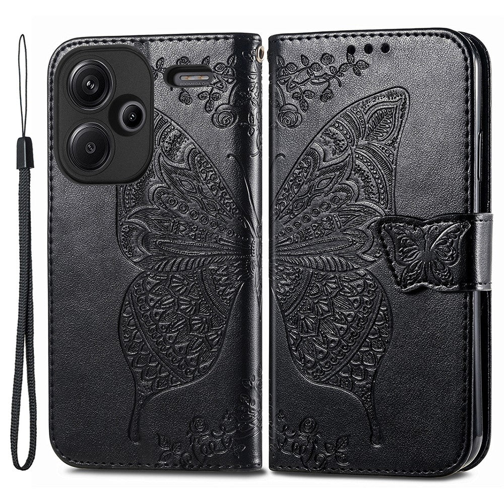 Xiaomi Redmi Note 13 Pro+ 5G Plånboksfodral med tryckt fjärilsmönster i PU-läder