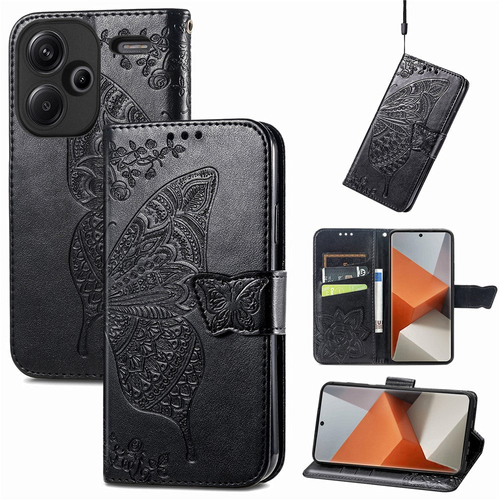Xiaomi Redmi Note 13 Pro+ 5G Plånboksfodral med tryckt fjärilsmönster i PU-läder