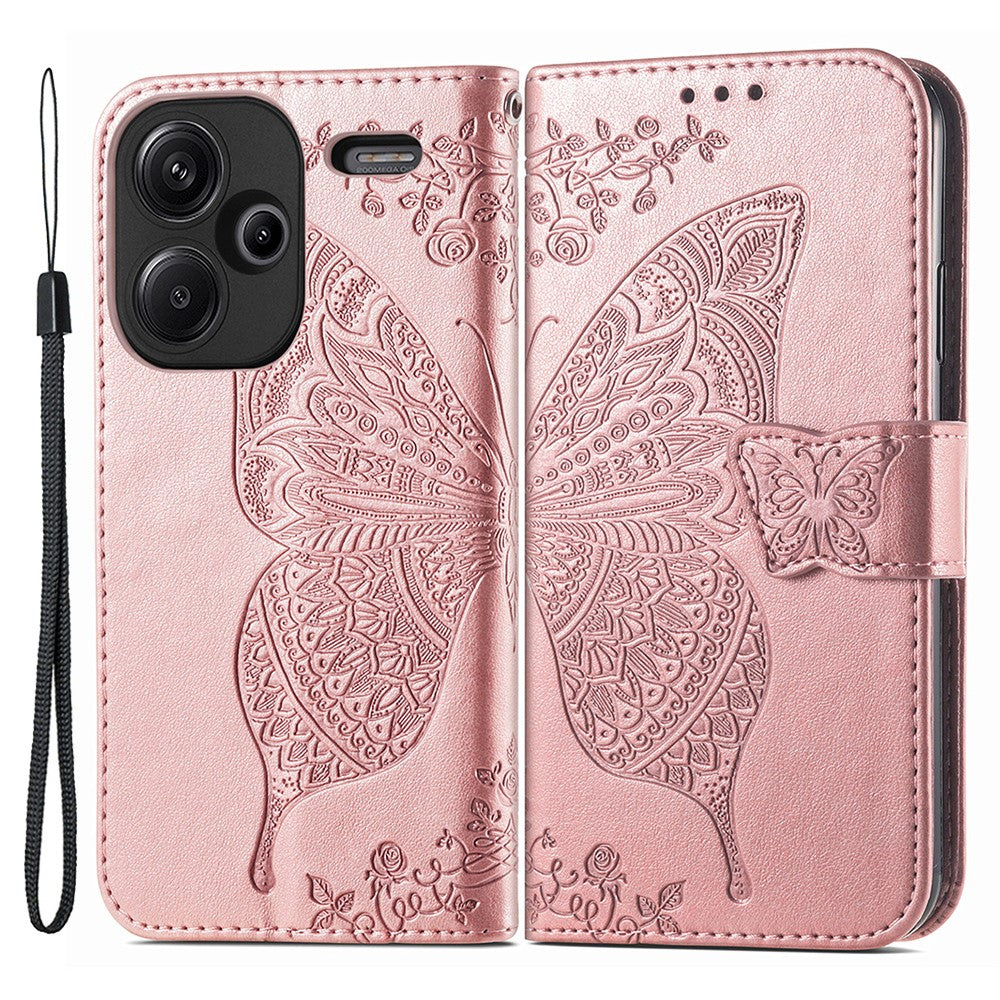 Xiaomi Redmi Note 13 Pro+ 5G Plånboksfodral med tryckt fjärilsmönster i PU-läder