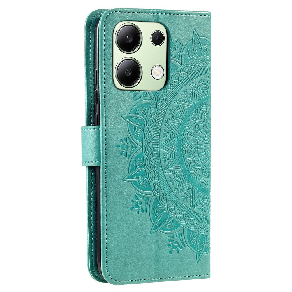 For Xiaomi Redmi Note 13 4G PU Leather Phone Case Imprinted Mandala Flower Stand Wallet Cover
