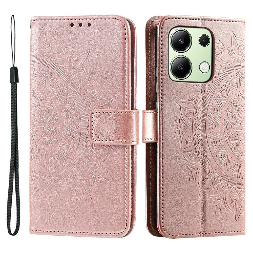 For Xiaomi Redmi Note 13 4G PU Leather Phone Case Imprinted Mandala Flower Stand Wallet Cover