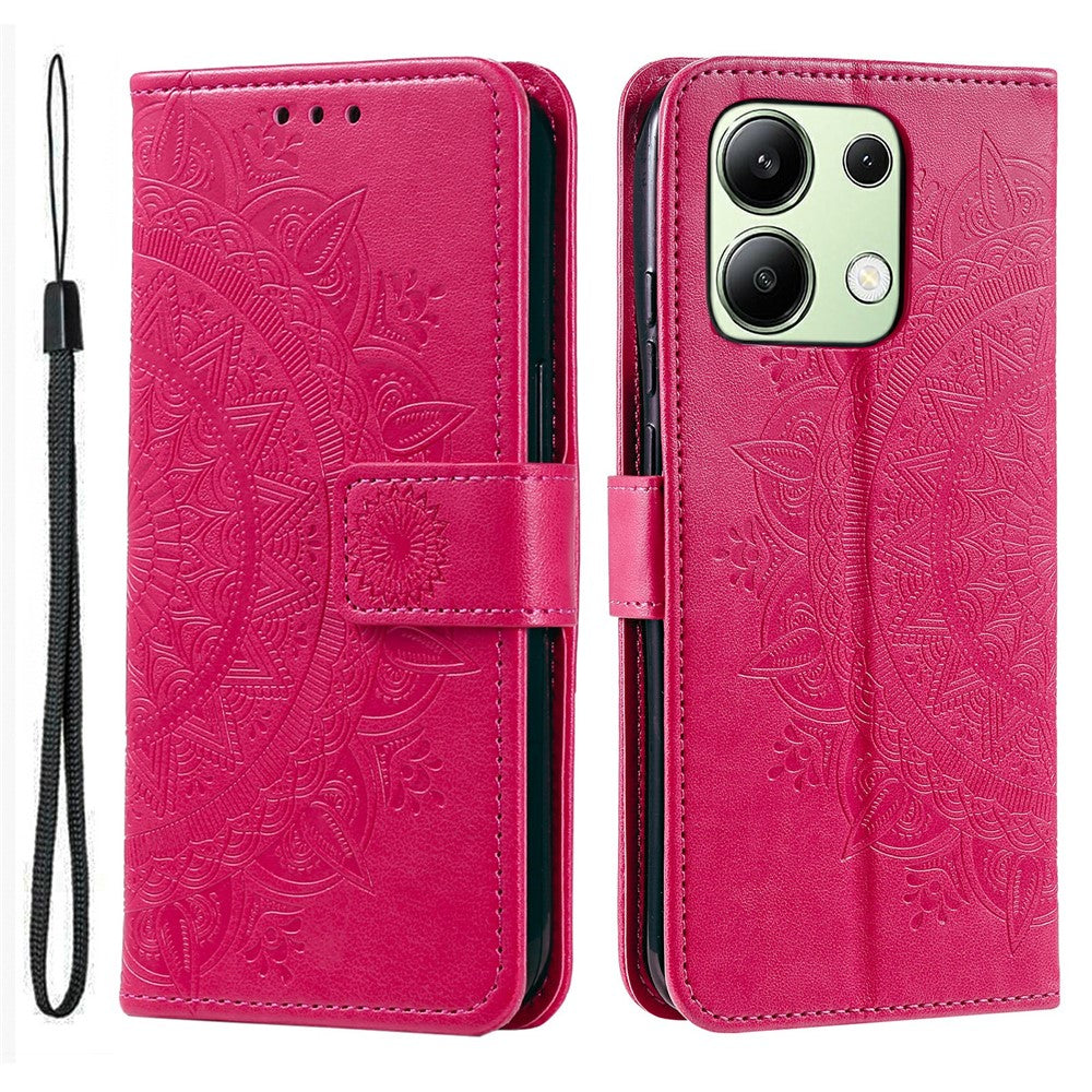For Xiaomi Redmi Note 13 4G PU Leather Phone Case Imprinted Mandala Flower Stand Wallet Cover