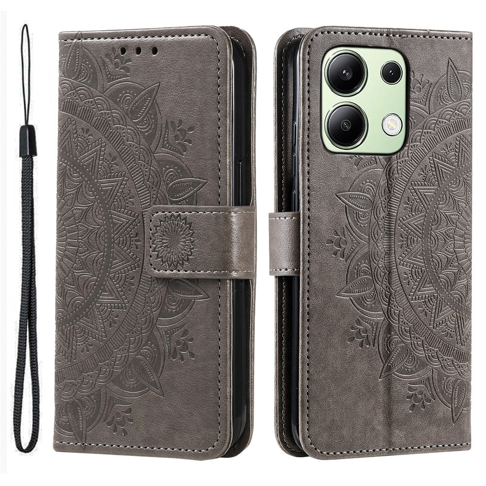 For Xiaomi Redmi Note 13 4G PU Leather Phone Case Imprinted Mandala Flower Stand Wallet Cover
