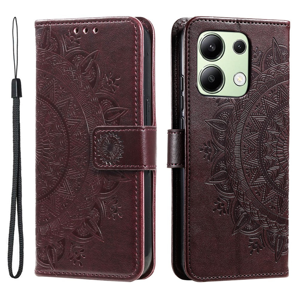 For Xiaomi Redmi Note 13 4G PU Leather Phone Case Imprinted Mandala Flower Stand Wallet Cover