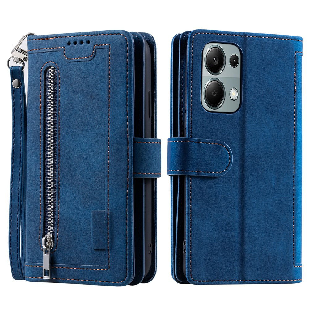For Xiaomi Redmi Note 13 Pro 4G / Poco M6 Pro 4G Case Zipper Leather Cover with 9 Card Slots