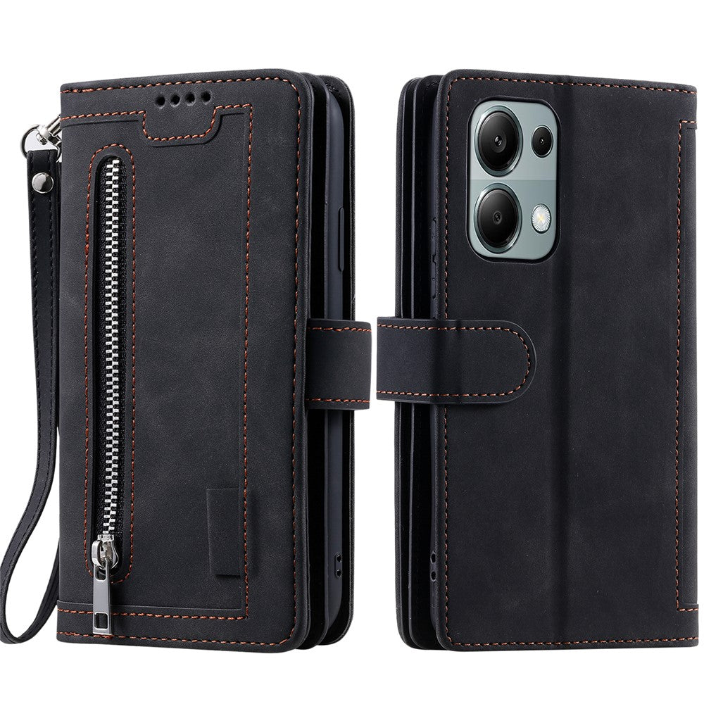 For Xiaomi Redmi Note 13 Pro 4G / Poco M6 Pro 4G Case Zipper Leather Cover with 9 Card Slots