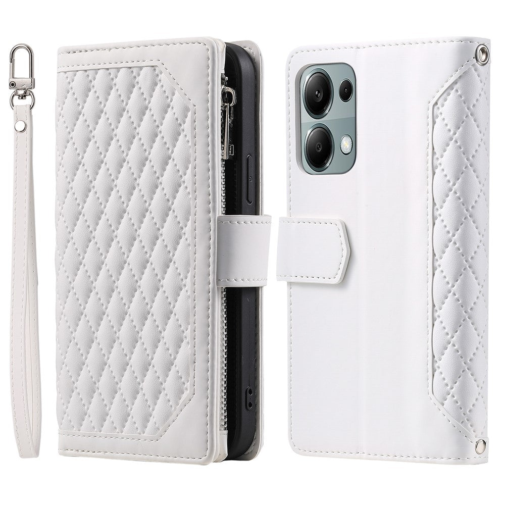 For Xiaomi Redmi Note 13 Pro 4G / Poco M6 Pro 4G Case Zipper Pocket Leather Phone Cover with Wrist Strap