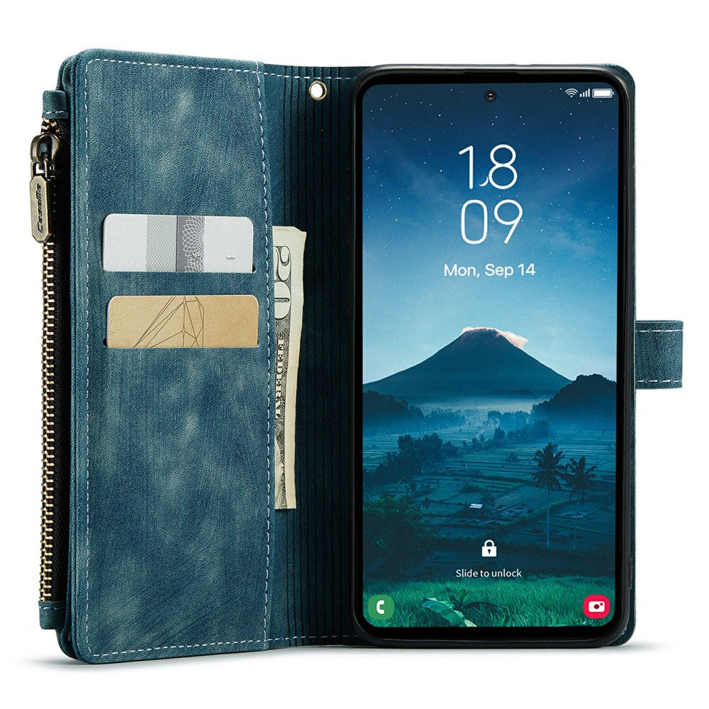 For Samsung Galaxy S24 Phone Cases with Strap CASEME C30 Zipper Multiple Card Holder PU Leather Cover