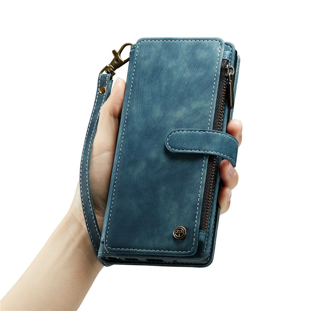 For Samsung Galaxy S24 Phone Cases with Strap CASEME C30 Zipper Multiple Card Holder PU Leather Cover