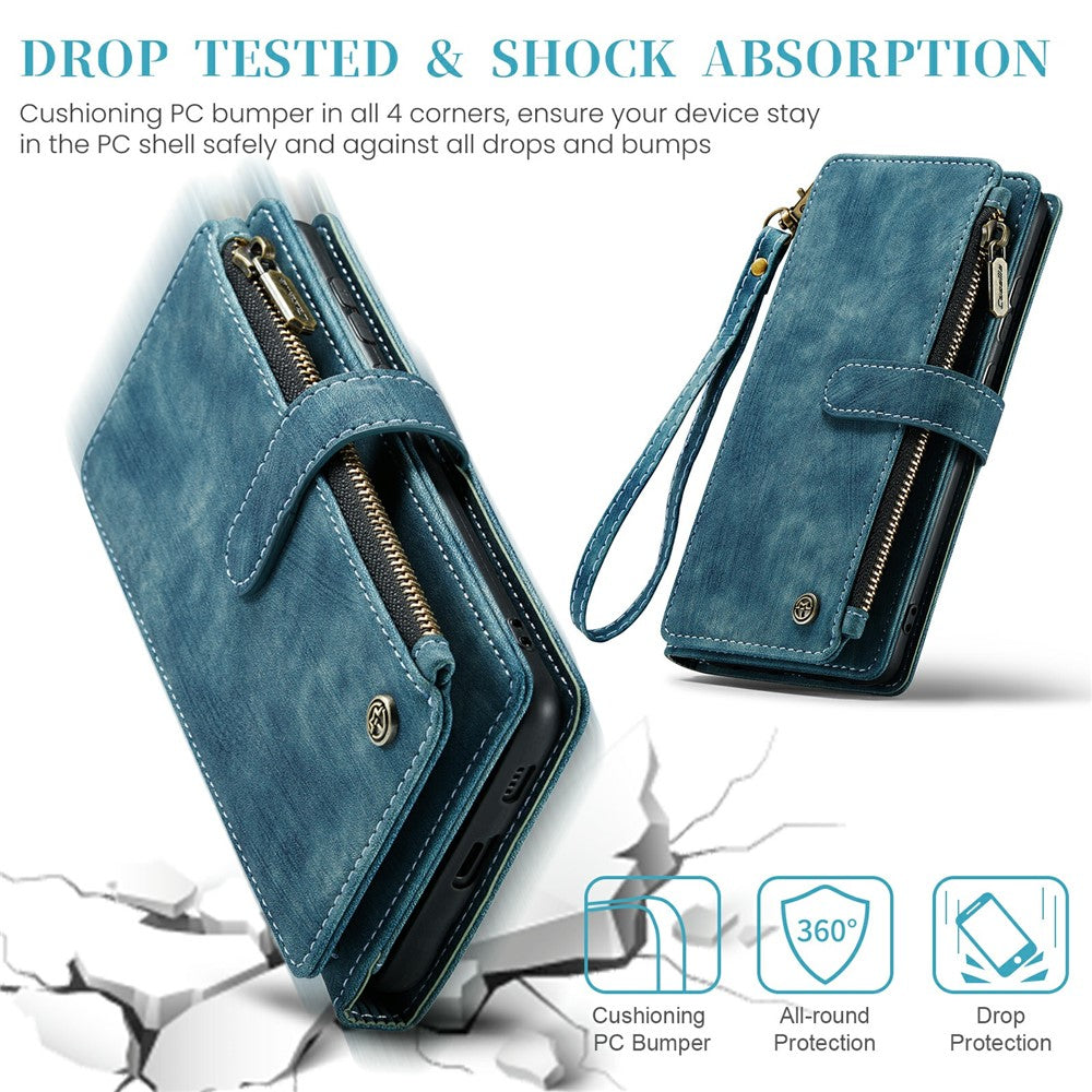 For Samsung Galaxy S24 Phone Cases with Strap CASEME C30 Zipper Multiple Card Holder PU Leather Cover