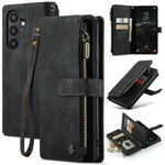 For Samsung Galaxy S24 Phone Cases with Strap CASEME C30 Zipper Multiple Card Holder PU Leather Cover