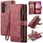 For Samsung Galaxy S24 Phone Cases with Strap CASEME C30 Zipper Multiple Card Holder PU Leather Cover