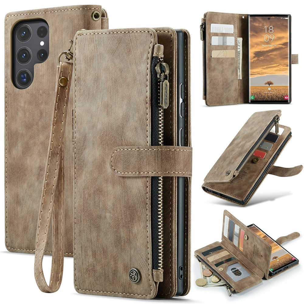 Til Samsung Galaxy S24 Ultra Telefonetuier med Rem CASEME C30 Lynlås Flere Kortrum PU Læder Cover