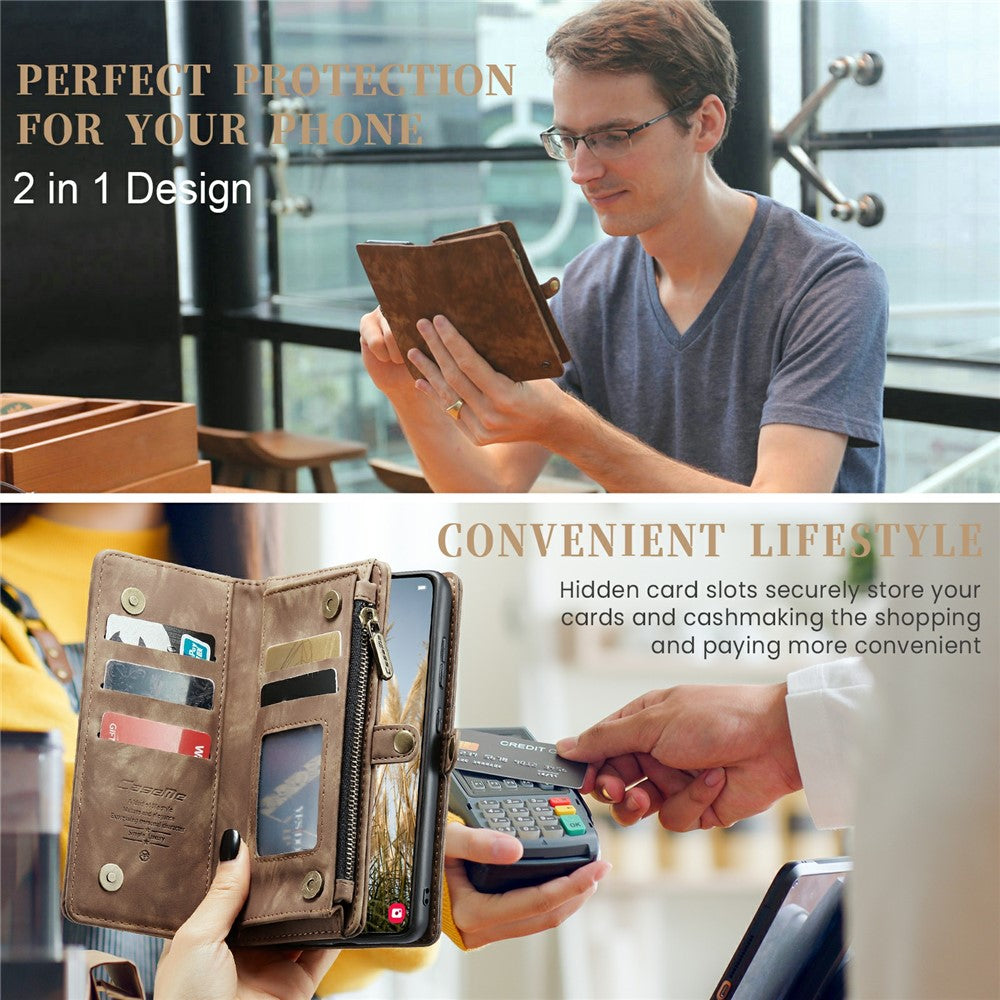 For Samsung Galaxy S24 Phone Cases CASEME 008 Leather Cover with Detachable Wallet and Strap